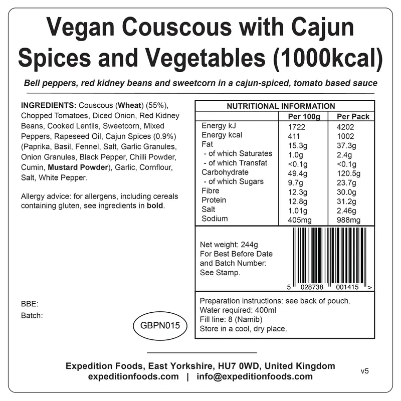 Expedition Foods Vegan Couscous with Cajun Spices and Vegetables - 1000KCAL-2