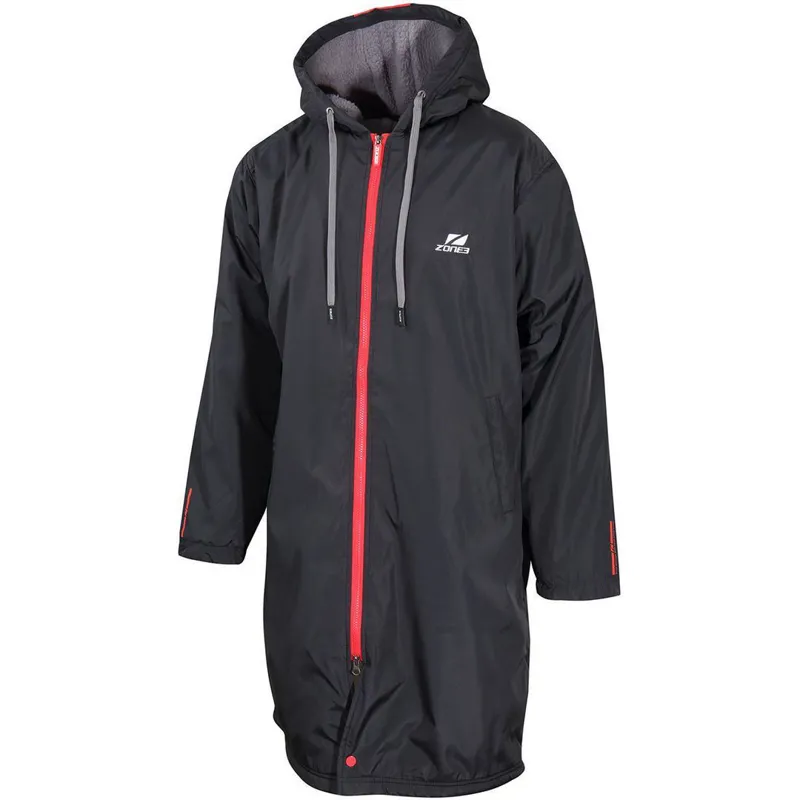 Zone3 Polar Fleece Parka Robe Jacket in Black/Grey/Red