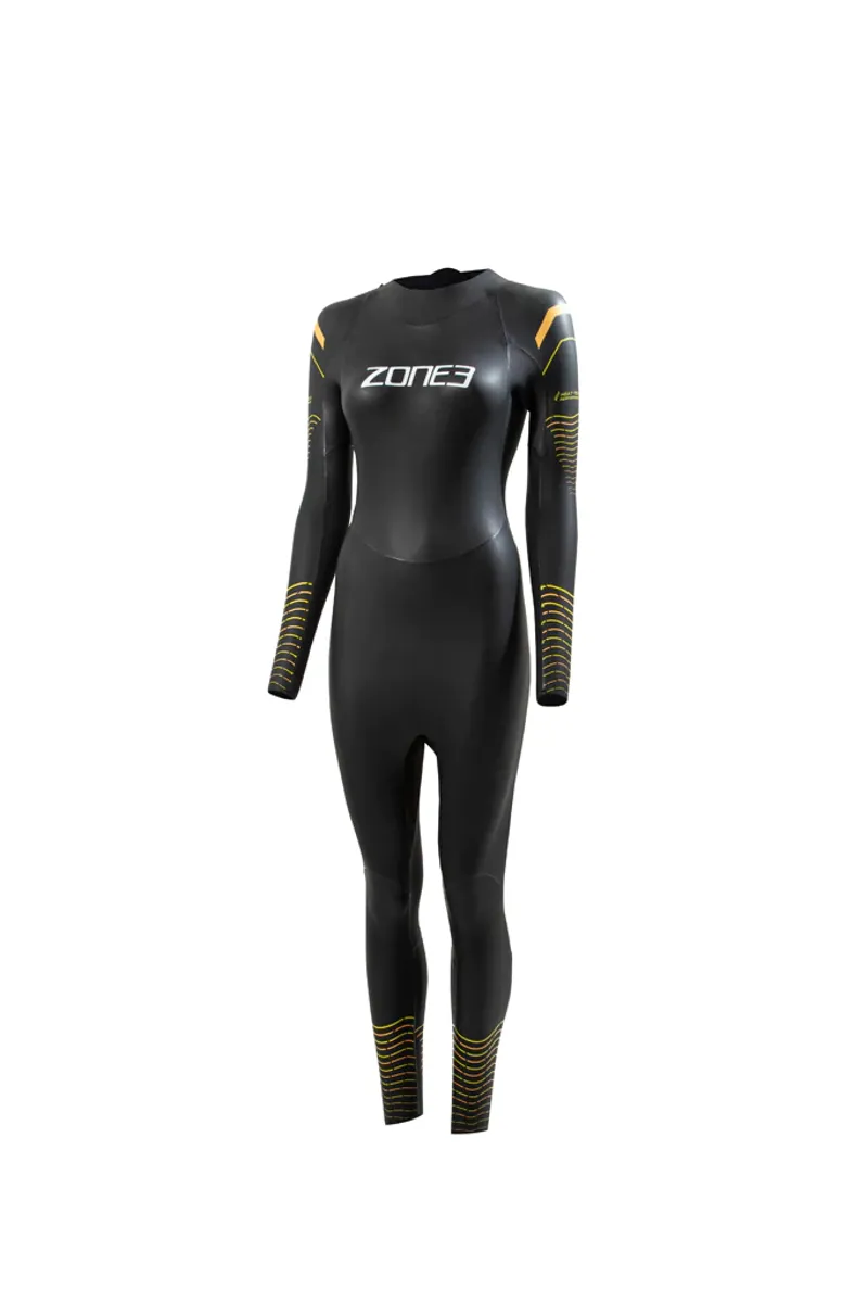 Zone3 Women's Thermal Aspect Breaststroke Wetsuit in Black/Orange/Yellow-5